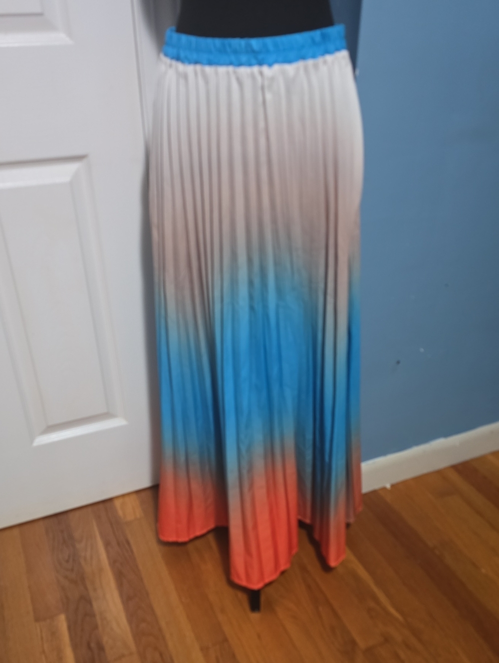 Ombre Pleated Maxi Skirt - Blue, Coral & Cream